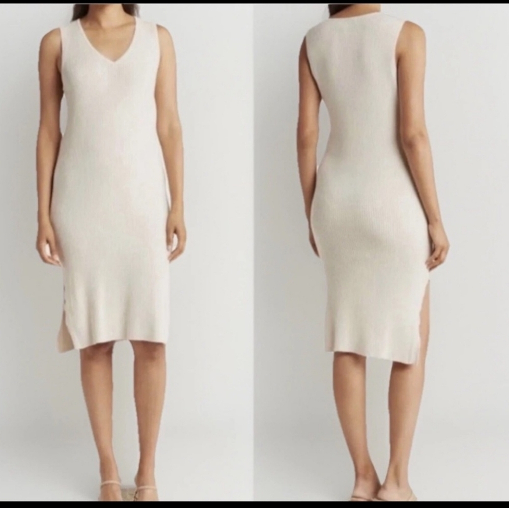 Magaschoni Cream Midi Dress Sweater Ribbed Dress MIDI